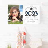 Modern 2022 Navy Blue Photo Graduation Party Spandoek (Insitu)