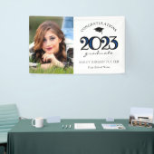 Modern 2022 Navy Blue Photo Graduation Party Spandoek (Beurs)