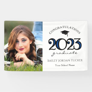 Modern 2022 Navy Blue Photo Graduation Party Spandoek
