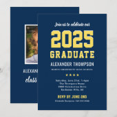 Modern 2023 Afstuderen de Navy Yellow Graduation P Kaart (Voorkant / Achterkant)