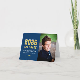 Modern 2023 Afstuderen Navy Gold Photo Afstuderen Bedankkaart