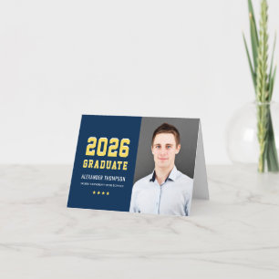 Modern 2023 Afstuderen Navy Yellow Custom Afstuder Bedankkaart