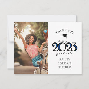 Modern 2023 Navy Blue Deep Blue Foto Afstuderen Bedankkaart