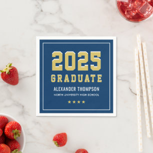 Modern 2024 Afstuderen Gold Navy Graduation Party Servet