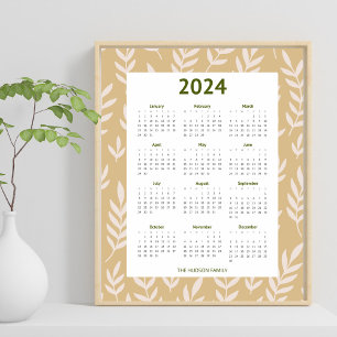 Modern 2024 Neutraal aards blad patroon kalender Poster
