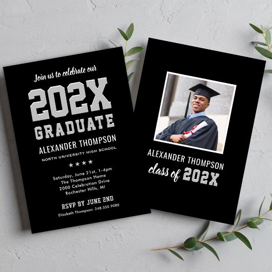 Modern 2025 Afstuderen Black Grey Graduation Party Kaart