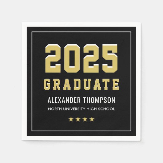 Modern 2025 Afstuderen Gold Black Graduation Party Servet (Voorkant)