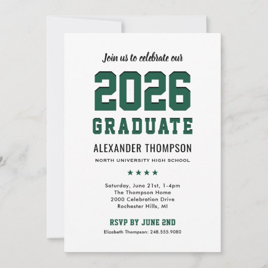 Modern 2025 Afstuderen Groen Afstudeerfeest Kaart (Voorkant)