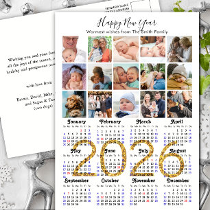 Modern 2025 Calendar Gold Script 15 Fotocollage Feestdagenkaart