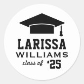 Modern 2025 Zwart-wit Graduation Cap Custom Ronde Sticker (Voorkant)