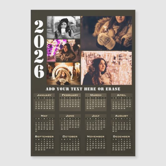 Modern 2026 Calendar 5 Photo Collage Magnet Card (Voorkant)
