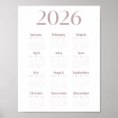 Modern 2026 Minimalist One-Sheet Calendar Poster (Voorkant)