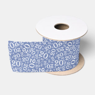 Modern 20e verjaardagsnummerpatroon blauw/wit lint