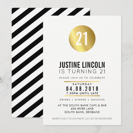 MODERN 21E verjaardagsfeest INVITE gouden vlek zwa Kaart (Voorkant / Achterkant)