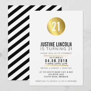 MODERN 21E verjaardagsfeest INVITE gouden vlek zwa Kaart