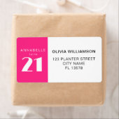 Modern 21st Twenty One Hot Roze Verjaardagsfeest Etiket (Insitu)