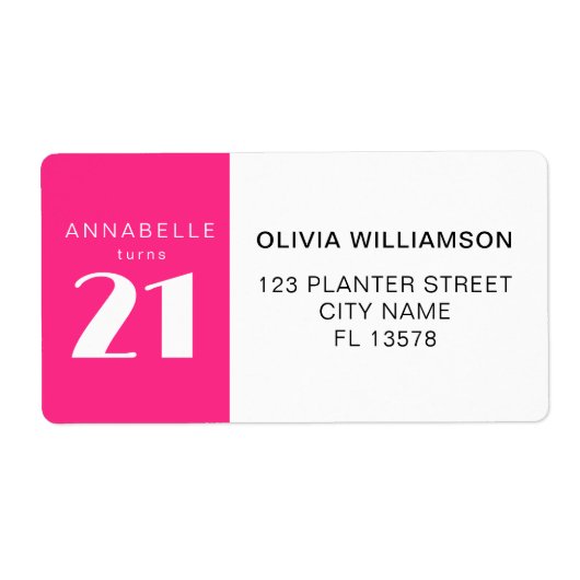 Modern 21st Twenty One Hot Roze Verjaardagsfeest Etiket (Voorkant)