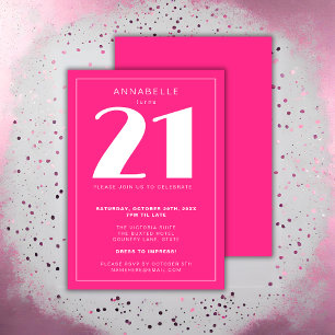 Modern 21st Twenty One Hot Roze Verjaardagsfeest Kaart