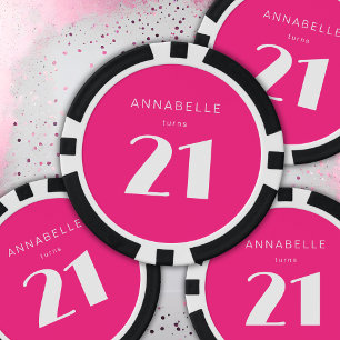 Modern 21st Twenty One Hot Roze Verjaardagsfeest Poker Chips