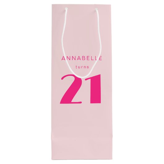Modern 21st Twenty One Roze Verjaardagsfeest Wijn Cadeautas