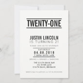 MODERN 21ST verjaardagsfeest UITNODIGEN effen zwar Kaart (Voorkant)