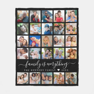 Modern 25 foto collage citaat familienaam zwart fleece deken