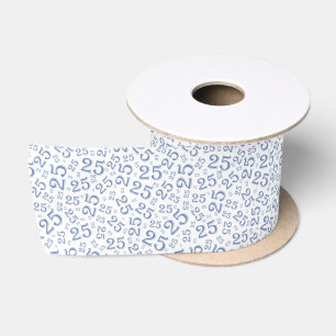 Modern 25e verjaardag nummer patroon blauw/wit lint