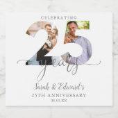 Modern 25th Wedding Jubileum 2 Foto Sparkling Wijnetiket (Enkel label)