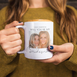Modern 2 Foto Aanzoek Voor Bruidsmeisje Koffiemok