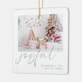 Modern 2 foto Joyful Blue Script Kerstmis Keramisch Ornament (Links)