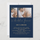 Modern 2 Foto QR Code Navy Gold Wedding Kaart (Voorkant)