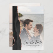Modern 2-foto zwart Roos Gold Agate Save the Date (Voorkant / Achterkant)