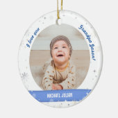 Modern 2 Foto's Baby Boy First Kerstopa Keramisch Ornament (Links)