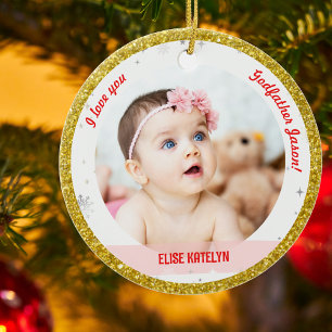 Modern 2 Foto's Baby Girl 1e Kerstman Godfather Keramisch Ornament