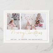Modern 2 foto's script vrolijk kerstfeest folie feestdagenkaart (Voorkant)