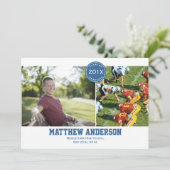 Modern 2 Photo Afstuderen Invitation - Blue Kaart (Staand voorkant)