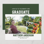 Modern 2 Photo Afstuderen Invitation - Green Kaart (Voorkant / Achterkant)