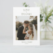 Modern 2 Photo Love & Thanks Script Wedding Bedankkaart (Staand voorkant)
