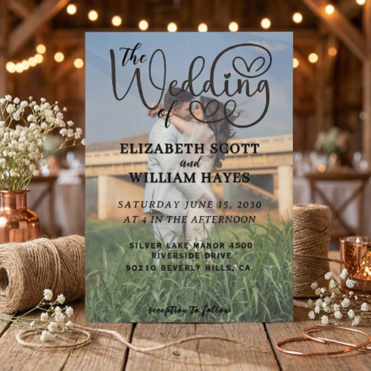 Modern 2 Photo QR Code Romantic Script Wedding Kaart