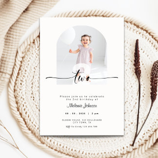 Modern 2nd Birthday Invitation Photo Cream Kaart