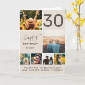 Modern 30 verjaardagsbeige 6 fotocollage kaart (Gele Bloem)