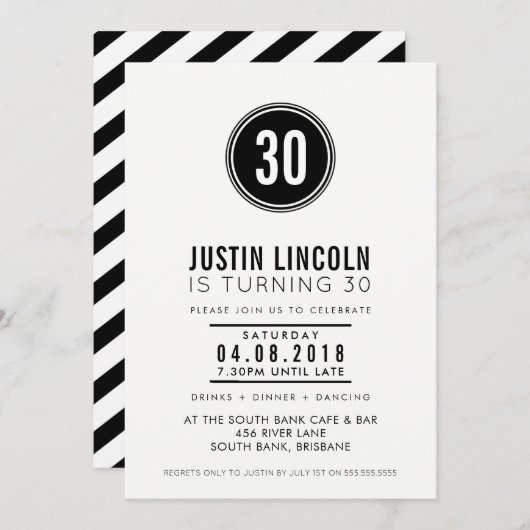 MODERN 30E verjaardagsfeest UITNODIGEN effen plek Kaart (Voorkant / Achterkant)