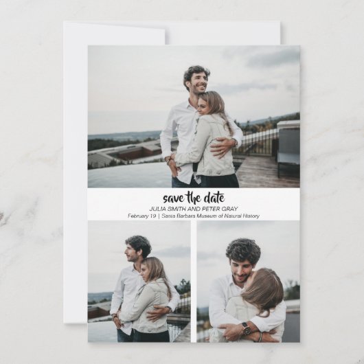 Modern 3 aangepaste foto's besparen de datum-uitno kaart (Voorkant)