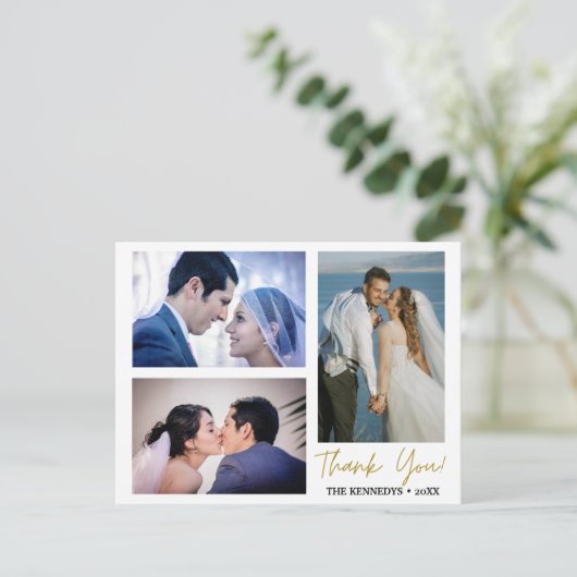 Modern 3 Collage Weddenschap met foto's Hartelijk Aankondigingskaart (Staand voorkant)