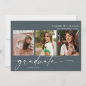 Modern 3 Foto Afstuderen donker Blauwgroen Aankondiging (Voorkant)