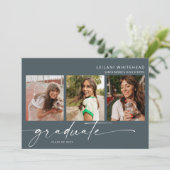 Modern 3 Foto Afstuderen donker Blauwgroen Aankondiging (Staand voorkant)