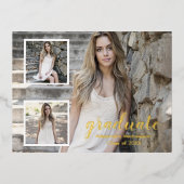 Modern 3 Foto Afstuderen Folie Uitnodiging Briefkaart (Voorkant)