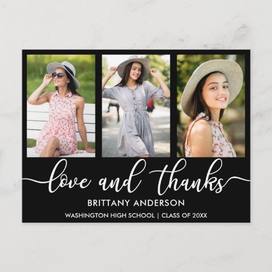 Modern 3 Foto Afstuderen Love and Bedankt Aankondigingskaart (Voorkant)