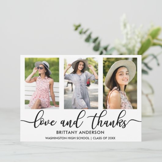 Modern 3 Foto Afstuderen Love and Bedankt W Aankondiging (Staand voorkant)