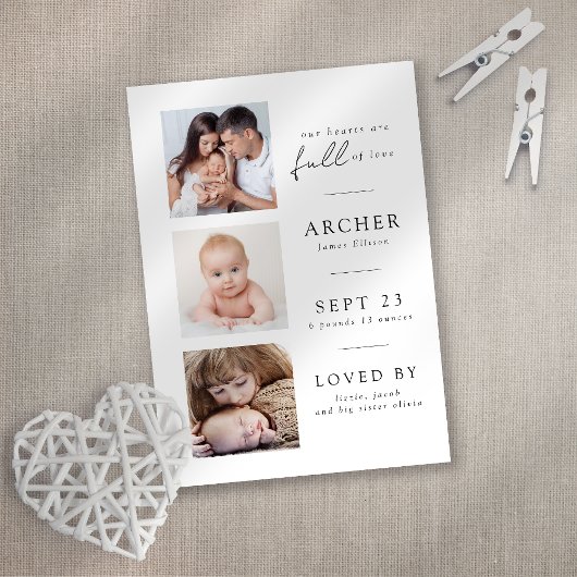 Modern 3 Foto Baby geboorte Aankondiging